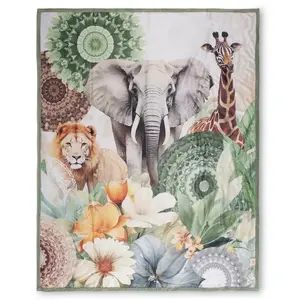 Плед hip Sagadar, мягкий, уютный, 130x160 см, с двумя сторонами, мандала, сафари, животные Hip, зеленый