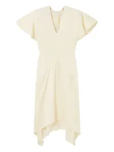 Атласное платье миди с V-образным вырезом и короткими рукавами Stella Mccartney, бежевый