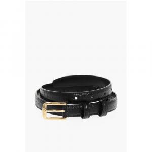 Тонкий ремень из тисненой кожи крокодила, ширина 20 мм CELINE, черный