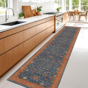 Ковровая дорожка Hazo Haus для кухни, 77х305 см, синий/терракотовый