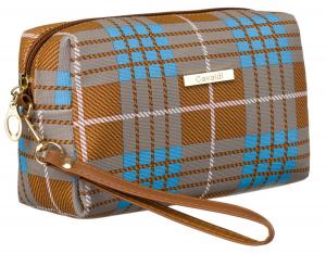 Женская косметичка из синтетического материала Cavaldi, дорожная косметичка в клетку в клетку с ремешком, коричнево-синяя ROVICKY