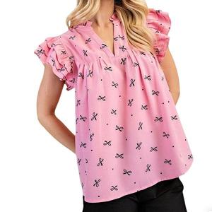 Женская блузка с v-образным вырезом и коротким рукавом в летнем принте Clearflower, Pink
