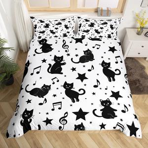 Erosebridal Комплект постельного белья Black Cat Halloween с милыми котятами и звездами, мягкий и теплый, белый, Multi 21