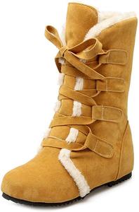 Женские зимние ботинки ZBYY с меховой подкладкой, утепленные, из искусственной замши, повседневные, средние по голени, уличные ботильоны, удобные, 5 Yellow