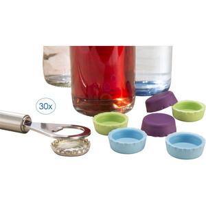 Закрутки для бутылок Кроненпробки из пластика, набор 30 шт. Пластиковые и силиконовые кроненпробки, многоразовые, Сделано в Германии Ruco, Bunt