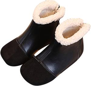 Детские ботинки для девочек с искусственным мехом, водонепроницаемые, на высокой подошве, с круглым носком и задней молнией, теплые и нескользящие кожаные ботиночки Generic, Black
