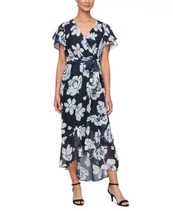 Женское платье с рукавами-крылышками и асимметричным лифом SL Fashions, мультиколор