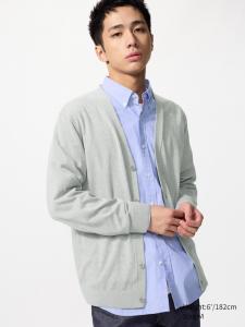 Трикотажный кардиган с V-вырезом Uniqlo, 02 light grey