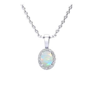 Ожерелье из стерлингового серебра с овальным камнем 1 карат и бриллиантом в форме ореола на цепочке длиной 18 дюймов Superjeweler, Opal
