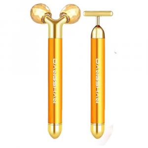 Набор для массажа лица Dangshan 2-in-1 Electric Face Massager 24k Golden, золотой
