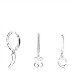 Комплект сережек-колец Tous Good Vibes, 3 штуки, серебро