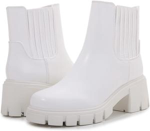Женские ботинки челси на массивной платформе из искусственной кожи с молнией, ботильоны Mm, White
