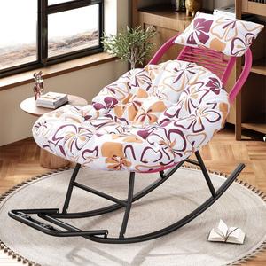 Yu Senyi Кресло-качалка из ротанга с подушками для балкона и гостиной, розовое, подушки белые и желтые