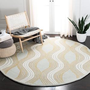 Ковер SAFAVIEH, 214 x 214 см, Wyndham Collection — круглый, синий и разноцветный, ручной работы современная шерсть, идеально для помещений с высокой проходимостью в гостиной, спальне (WYD318A)