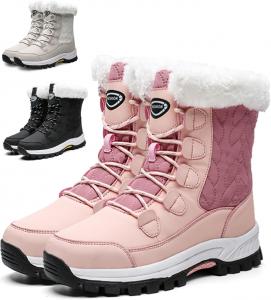 Женские зимние ботинки - теплые ботильоны с меховой подкладкой до середины голени, противоскользящие, легкие, водонепроницаемые, устойчивые к холоду для прогулок на улице, походов и повседневного комфорта Nemnlaa, Pink