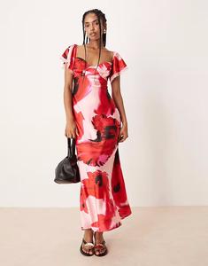 Платье-миди ASOS DESIGN с вырезом лодочкой и кружевными вставками с цветочным принтом