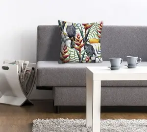 Декоративная подушка королева "Леа" с туканом, чехол без наполнителя, 1 шт Queence 40х40 см, цвет bunt + bedruckt