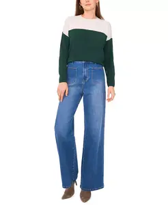 Женский уютный свитер с удлиненными плечами и цветными блоками Vince Camuto, зеленый