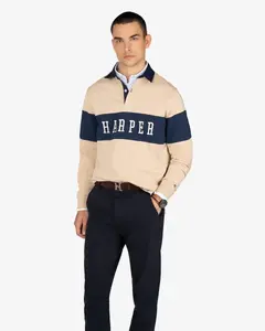 Мужское поло с длинным рукавом и рисунком на груди Harper & Neyer, синий/бежевый