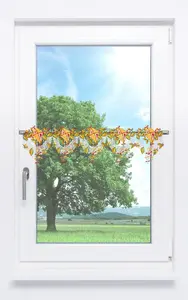 Занавеска для кафе из кружева Плауэн - Осенние драконы (Ш x В) 80 см * 19 см, оранжевая/многоцветная Plauener Spitze