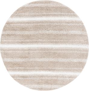 Ковер SAFAVIEH, 201 x 201 см,  Border & Stripe Shag Collection, круглый, Beige & Ivory, современный дизайн, плюшевый ворс, идеален для помещений с высокой проходимостью в гостиной, спальне, столовой (BSP252B-7R)