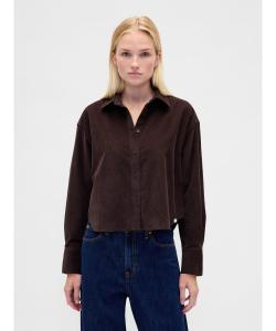 (W) Вельветовая укороченная рубашка с прямым низом