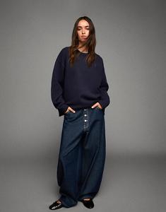 Свитер Bershka с круглым вырезом цвета деним