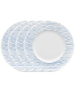 Набор из 4 салатных тарелок с полосатым ободком в виде гамака Noritake, синий