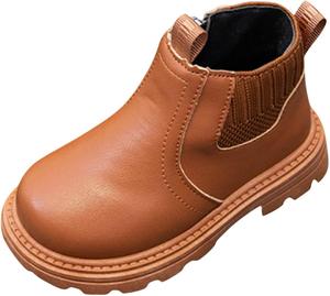 Детские ботинки на молнии сбоку для девочек, осенние, из искусственной кожи, массивные челси, с круглым носком, удобные для надевания, ботильоны для малышей Generic, A1-Brown