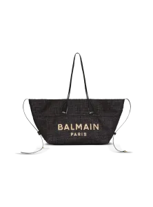 Сумка-тоут Track из рафии и телячьей кожи Balmain, черный