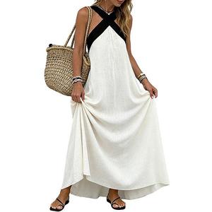 Женское летнее платье-макси без рукавов с контрастными бретелями Clearflower, White