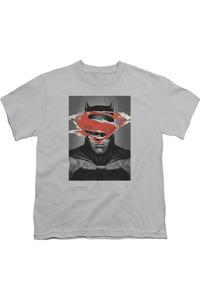 Футболка с коротким рукавом для детей с постером "Бэтмен против Супермена" Gildan, серебряный