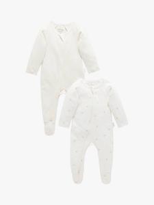 Детский хлопковый комбинезон с молнией Purebaby, Pack of 2, Vanilla Bear