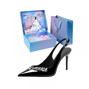 Женские туфли на высоком каблуке из искусственной кожи Wuguniang, черный[butterfly wing dimension 3d box]