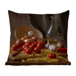 Подушка для улицы - Разделочная доска - Овощи - Натюрморт - Паста - Изготовлена из томатов - Разделочная доска - 40x40 см - Устойчива к атмосферным воздействиям - Подушка для отдыха - Подушка - Для интерьера - Подушка с изображением MuchoWow