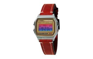 CASIO Ретрофит серия электронный механизм натуральный кожаный ремешок часы мужские gold циферблат