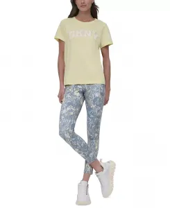 Женская хлопковая футболка с эффектом поношенности и стразами на логотипе DKNY, синий