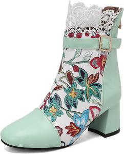 Женские ботильоны с кружевными оборками на щиколотке с блочным каблуком Renessmi, Green 1
