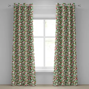 Штора на люверсах ABAKUHAUS с изображением фруктов, летних качелей, веток клубники, листьев сада, природы, счастливого сезона, декоративная, двухпанельная, 280 см x 225 см, цвет папоротника, зеленый, белый, красный