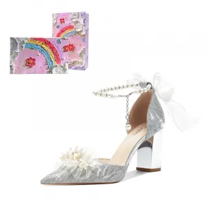 Crelinkxlat Женские туфли на массивном каблуке серебристые, цвет [Oil Painting Box]Silver 8CM