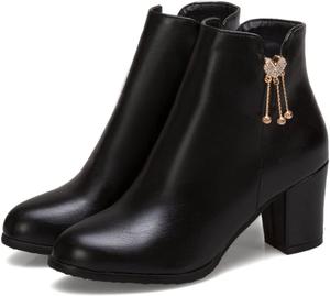 JOEUSTY Женские модные ботильоны с закругленным носком, с боковой молнией, на массивном среднем каблуке, короткие вечерние ботинки