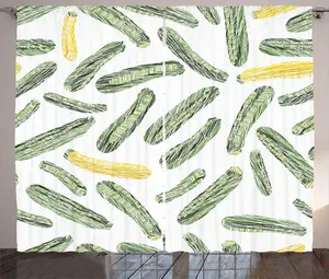 Штора ABAKUHAUS "Вегетарианское искусство" в деревенском стиле, органический веганский дизайн, присборенная штора для спальни с петлями и крючками, 280 x 175 см, светло-зеленый с желтым Abakuhaus