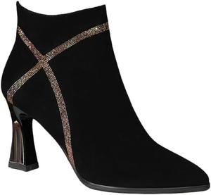 Женские модные ботильоны на высоком каблуке с заостренным носком и боковой застежкой-молнией, подходят для повседневной офисной носки. SPKFHD, Black