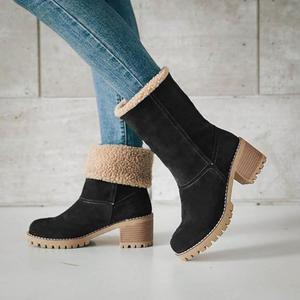 Зимние теплые снегоступы для женщин, повседневные модные женские ботильоны, удобные слипоны на массивном каблуке, замшевые уличные ботинки Generic, Orange