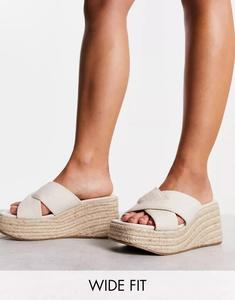 Широкие босоножки Teddy 2 ASOS из натуральной ткани с перекрестными ремешками и танкеткой