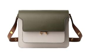 Кожаная переносная сумка через плечо Trunk Cow, женская серо-зеленая и коричневая MARNI