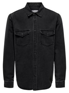 Only & Sons Рубашка на пуговицах 'Bane' в черном дениме Regular fit