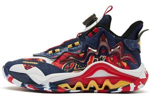 Qiaodan Детские баскетбольные кроссовки средней высоты с амортизацией в виде птеродактиля, синие и красные, для подростков