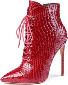 Женские ботильоны SAMMITOP с зауженным носком и шнуровкой, короткие ботинки с анималистичным принтом, Red