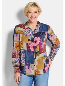 GOLDNER Укороченный размер: вискозная блузка-рубашка с лоскутным принтом, разноцветная/узорчатая